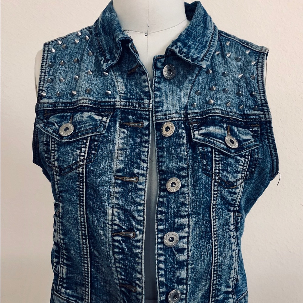 Denim Vest with Spike Detail